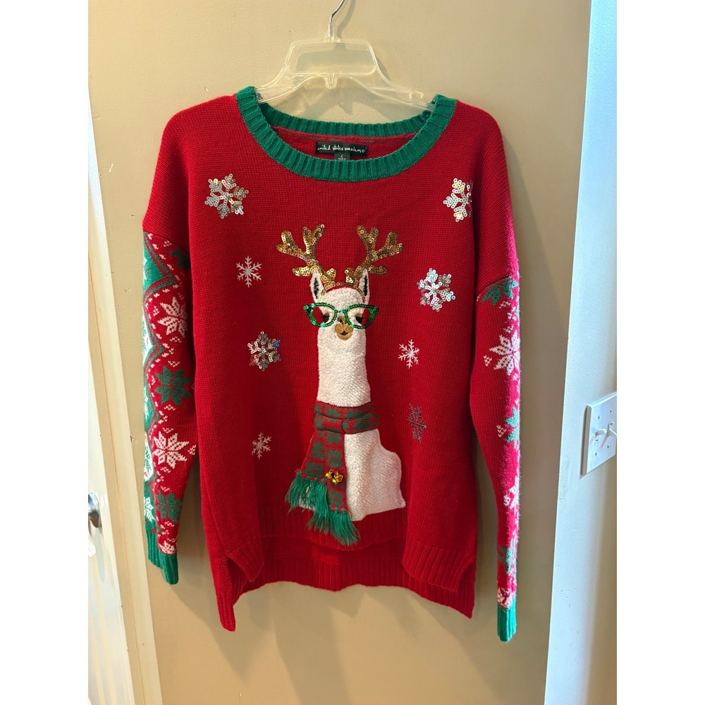 United States Sweaters Red Llama Reindeer Ugly Christmas Sweater Large L